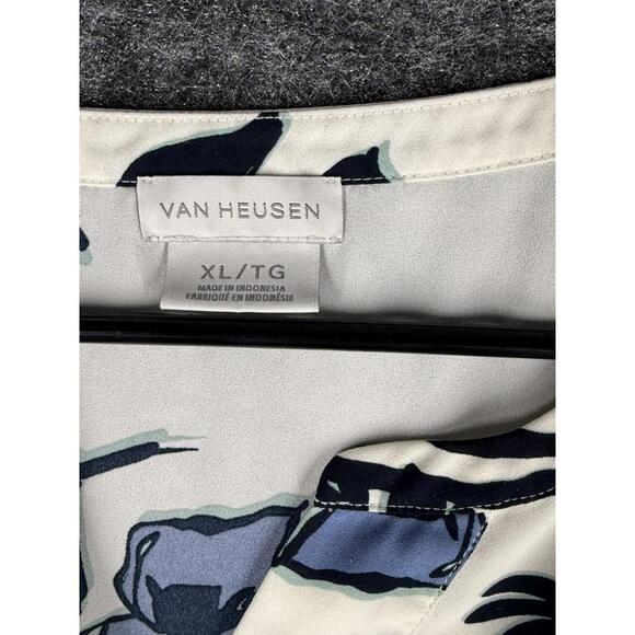 Van Heusen Blouse Women XL White Floral V-Neck Short Sleeve Pullover Casual - Picture 3 of 7